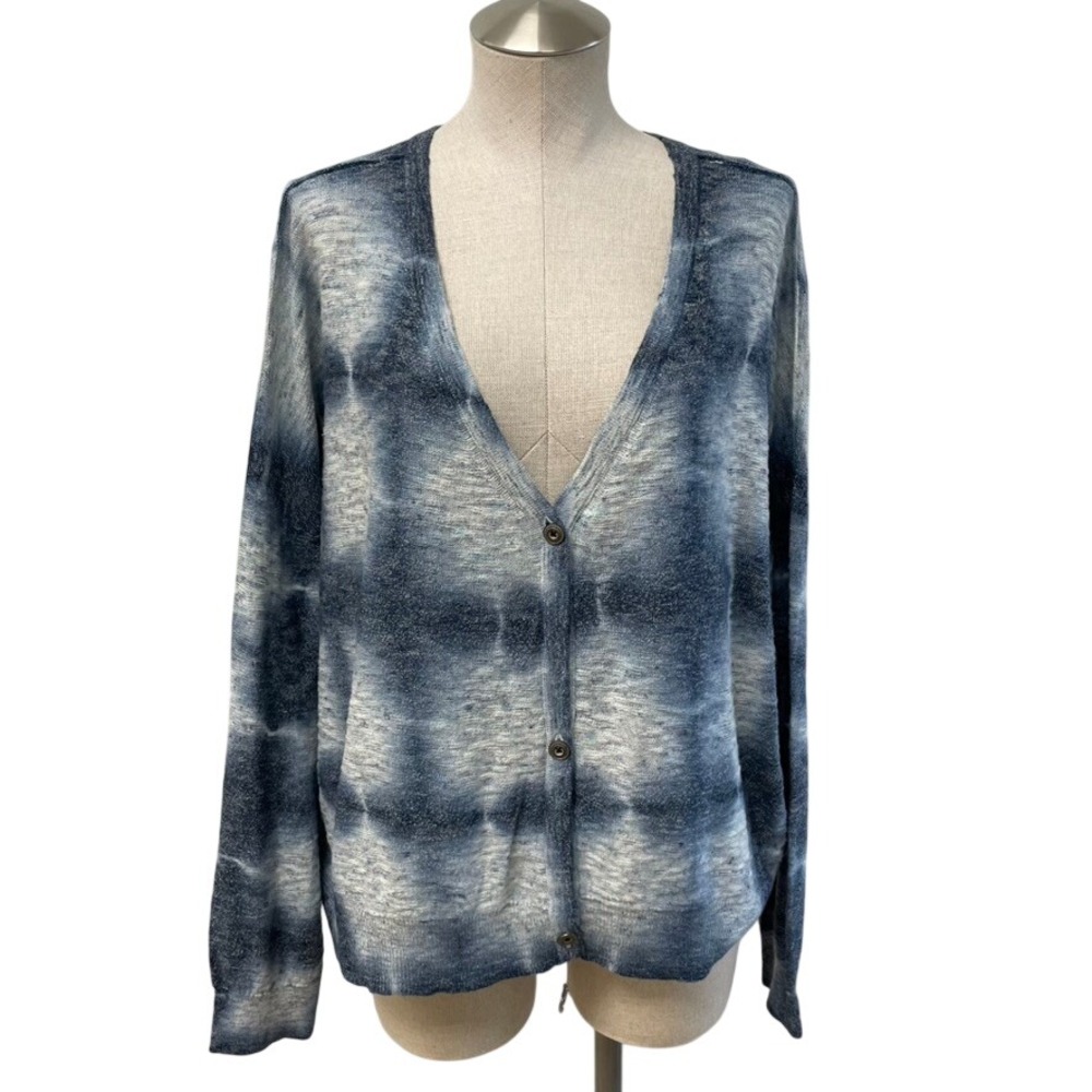 Pilcro Cardigan Women XL Blue Tie Dye V-Neck Button Front Cotton Blend